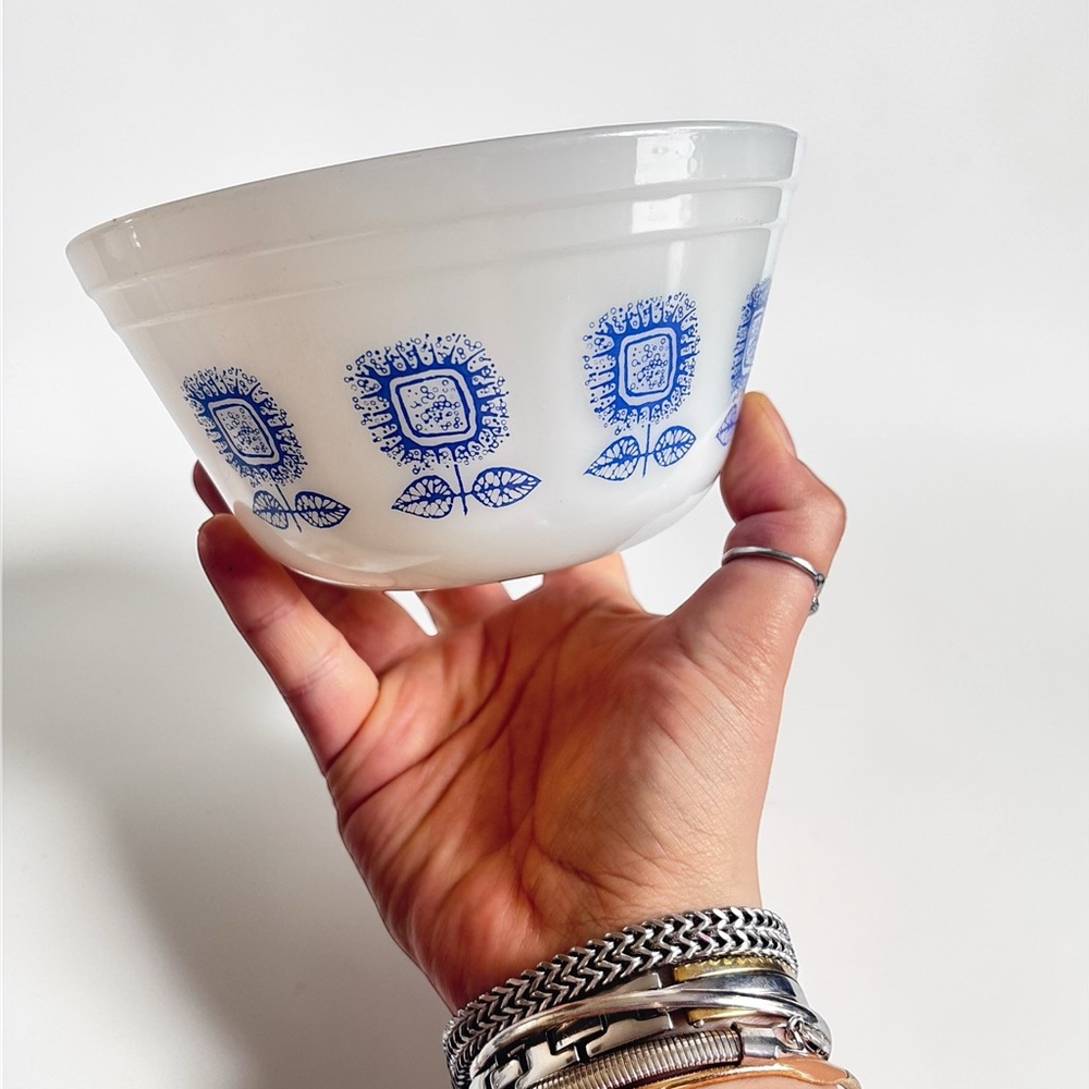 Vintage Fire King Blue Flower Mixing Bowl Anchor Hocking